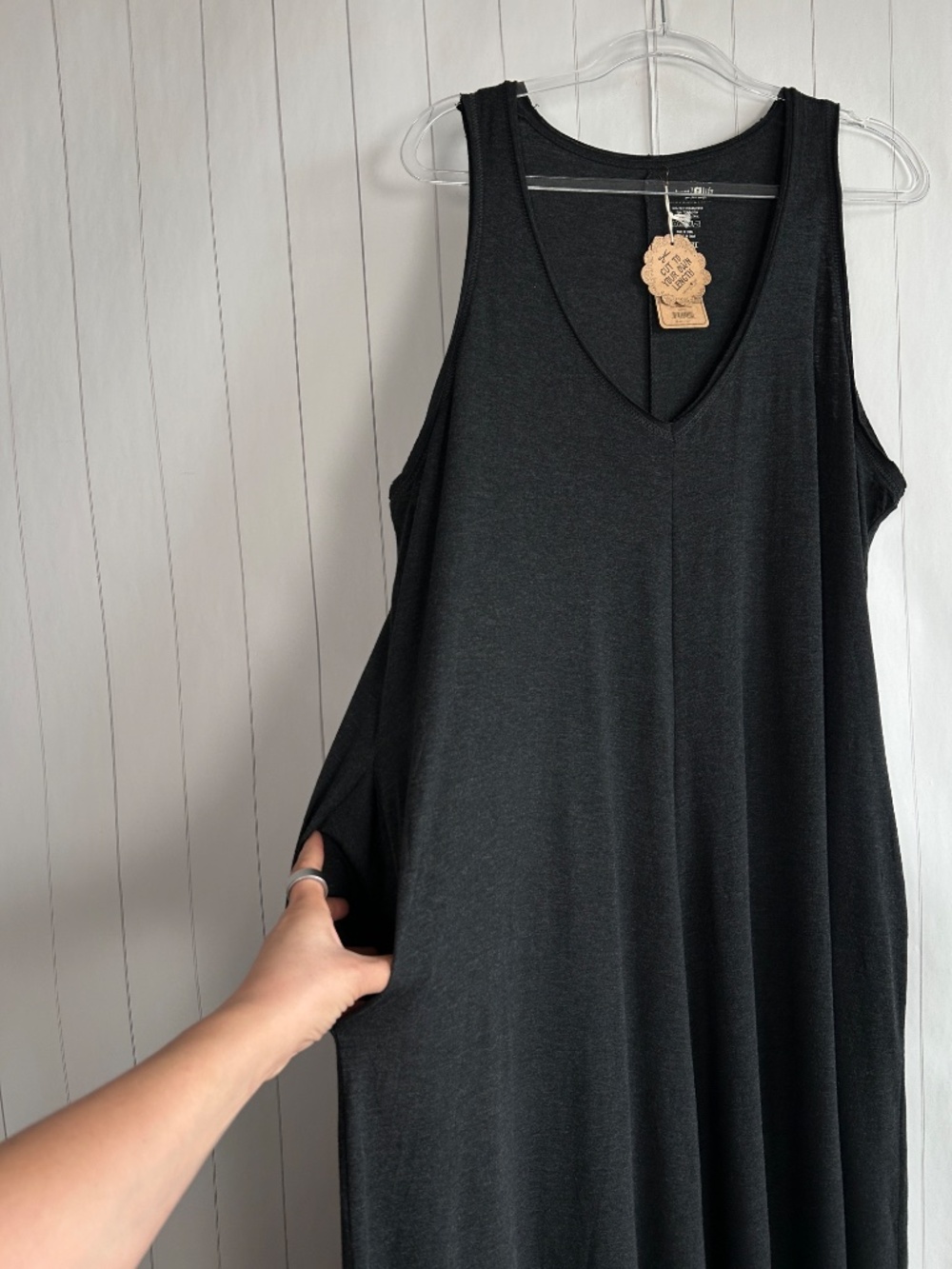 Natural Life one size jumpsuit dark gray loungewear wide leg v-neck pockets NEW - Picture 5 of 9